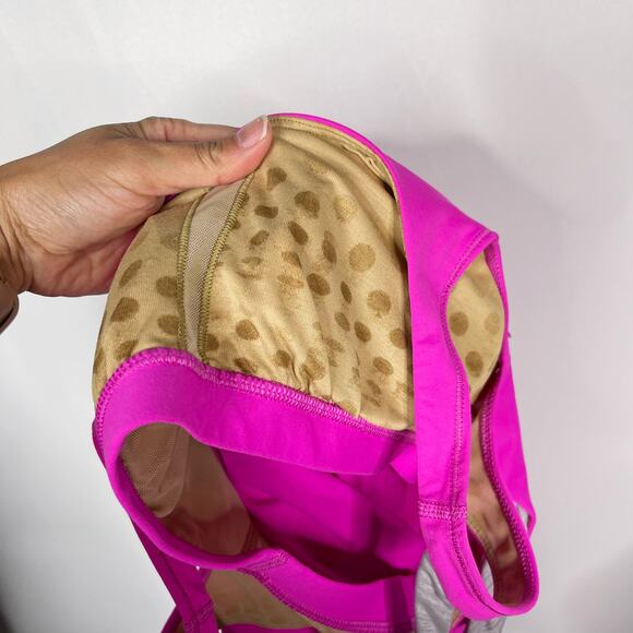 Lululemon Womens 4 Optimal Tank Pow Pink Metallic Silver Cut Out Shelf Bra VNeck - Picture 10 of 10